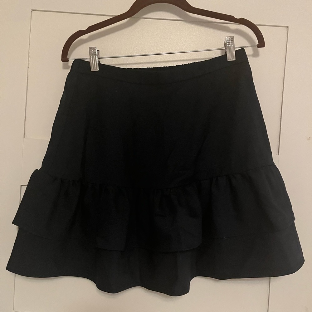 J Crew Navy Blue Indigo Wool Blend Ruffle Office Skirt
